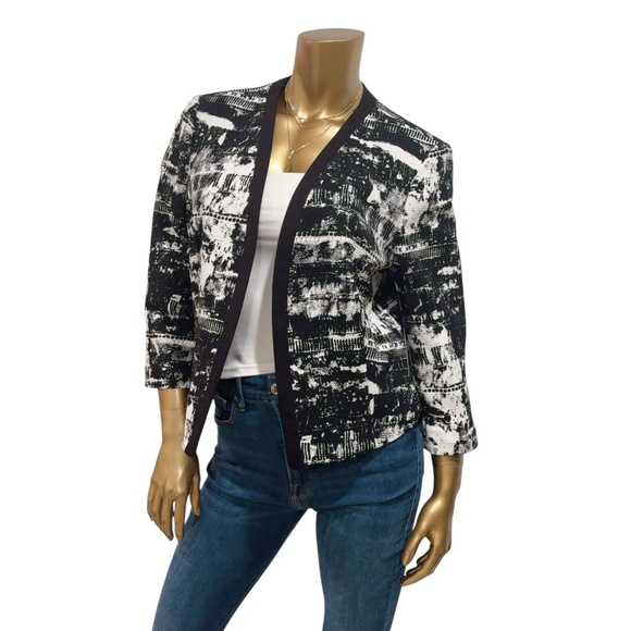Nine West Women's Black & White Abstract Print Open-front Blazer Jacket Size 12 - Picture 2 of 5